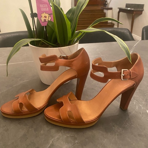 Vintage Hermès H-Strap Leather Heeled Sandals Size 39 – Authentic - Picture 1 of 7